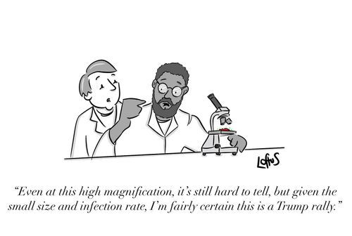 "Even at this high magnification, it's still hard to tell, but given the small size and infection rate, I'm fairly certain this is a Trump rally."