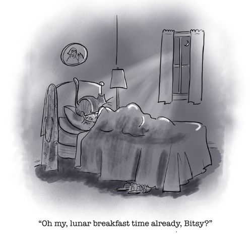 "Oh my, lunar breakfast time already, Bitsy?"