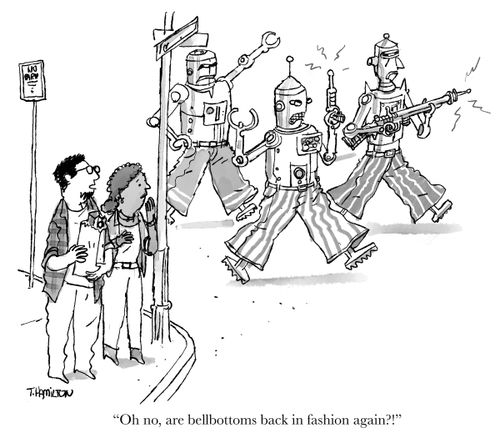 "Oh no! Are bellbottoms back in fashion again?!"