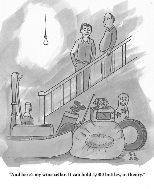 "And here's my wine cellar. It can hold 4,000 bottles, in theory."