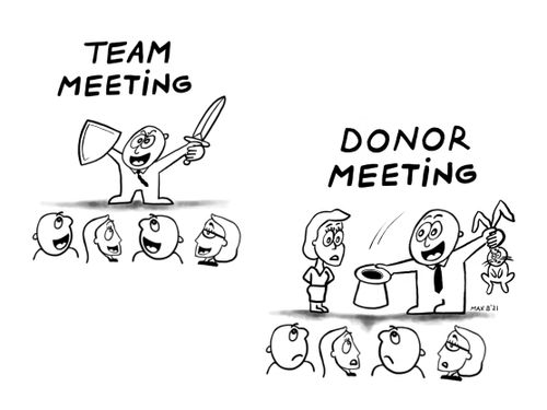 Team Meeting vs. Donor Meeting.