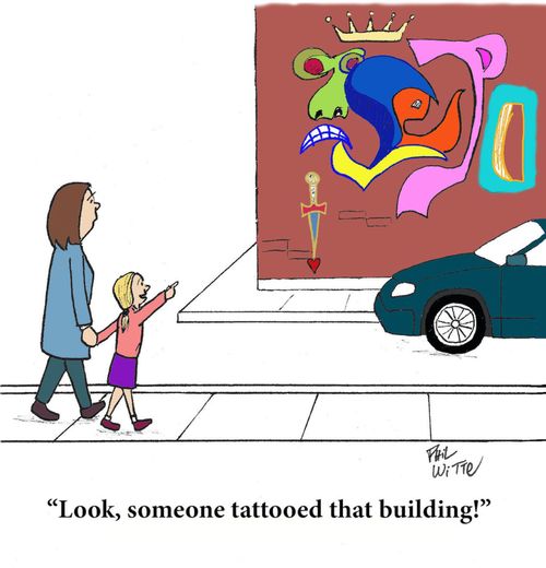 "Look, someone tattooed that building!"