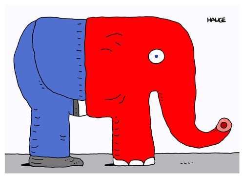 Republican elephant costume with Trump's legs.