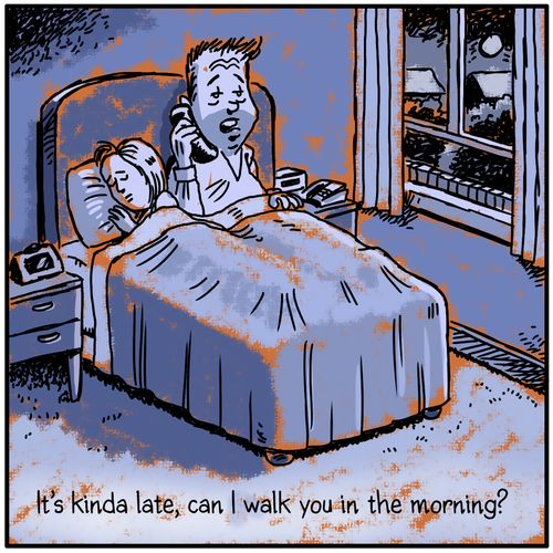 "It's kinda late, can I walk you in the morning?"