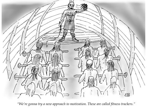 "We're gonna try a new approach to motivation. These are called fitness trackers."