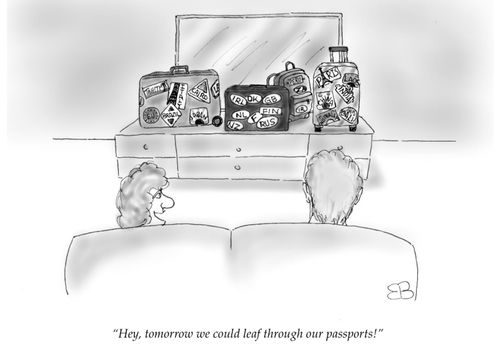 "Hey, tomorrow we could leaf through our passports!"