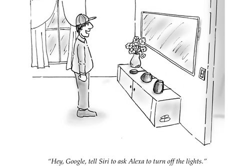 "Hey, Google, tell Siri to ask Alexa to turn off the lights."