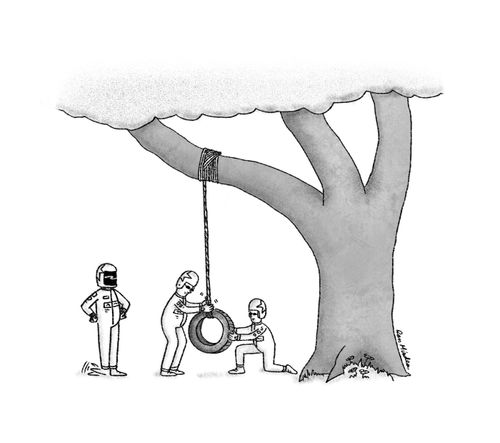 Pit crew fix a tire swing