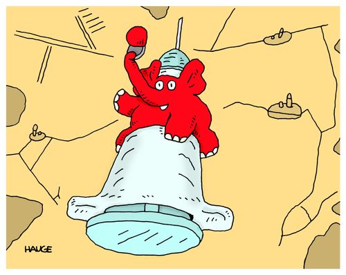A Republican elephant riding a vaccine