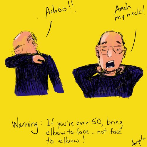 Warning: If you're over 50 bring elbow to face... not face to elbow!"