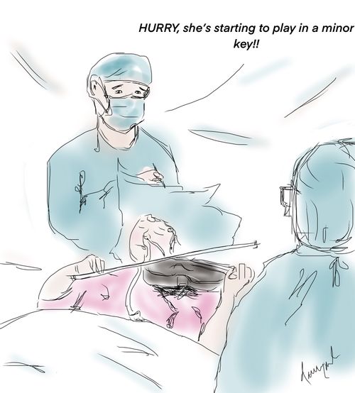 "Hurry, she's starting to play in a minor key!"