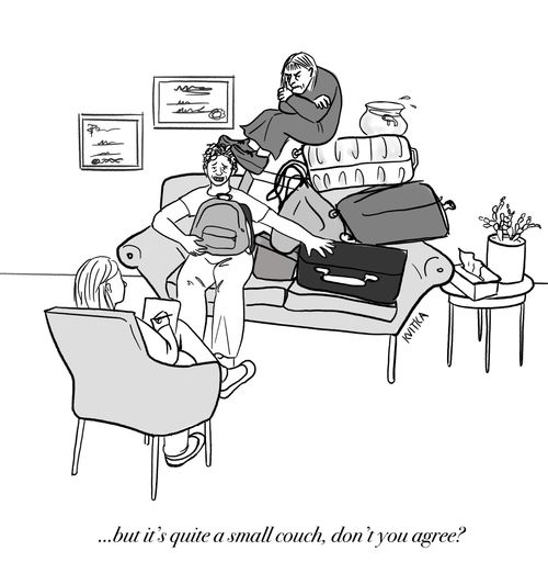 ". . . but it's quite a small couch, don't you agree?"