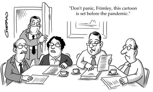 "Don't panic, Frimley, this cartoon is set before the pandemic."