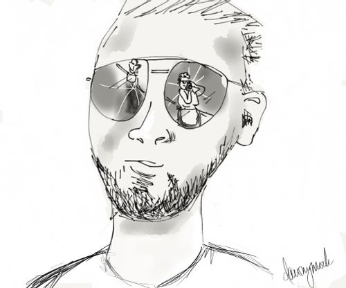 Grandma reflected in sunglasses