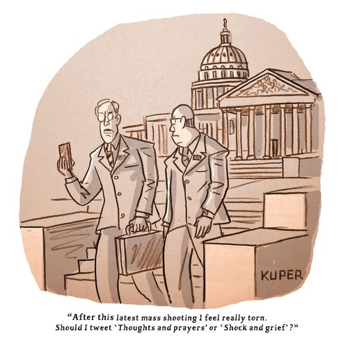 "After this latest mass shooting I feel really torn. Should I tweet 'Thoughts and prayers' or 'Shock and grief'?"