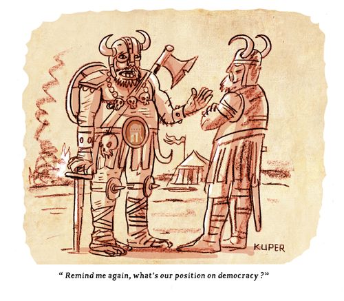 "Remind me again, what's our position on democracy?"