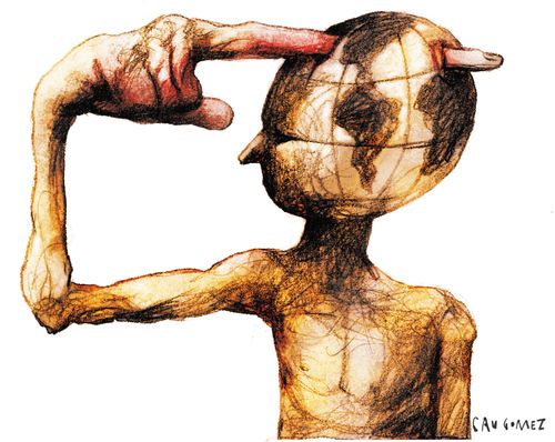 A finger through the globe 