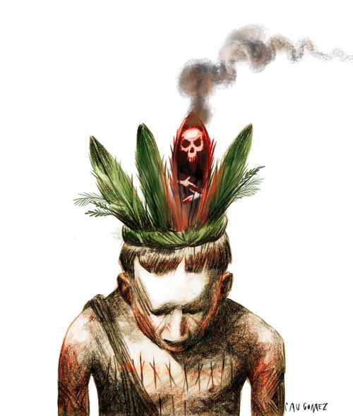 A man wearing a smoking headpiece