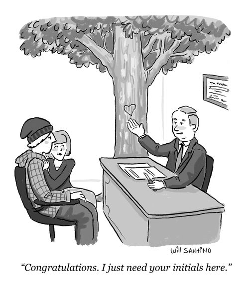 "Congratulations. I just need your initials here."
