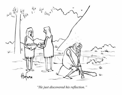 "He just discovered his reflection."