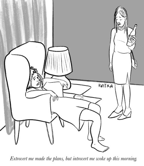 "Extrovert me made the plans, but introvert me woke up this morning."