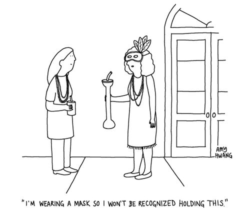 "I'm wearing a mask so I won't be recognized holding this."