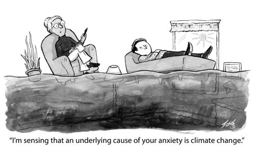 "I'm sensing that un underlying cause of your anxiety is climate change."