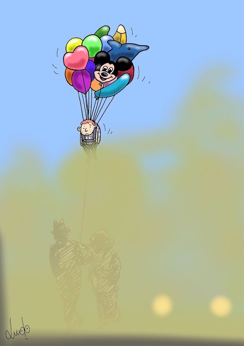Balloons Holding Child Above the Pollution