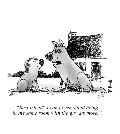 "Best friend? I can't even stand being in the same room with the guy anymore."