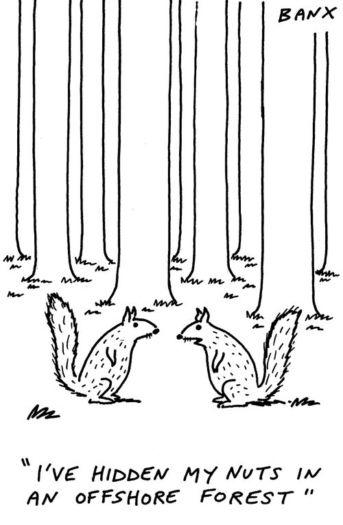 "I've hidden my nuts in an offshore forest."