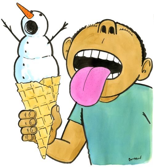 A boy eating a snow cone