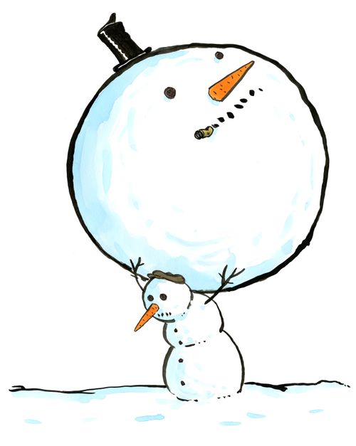 A snowman holding up a giant head