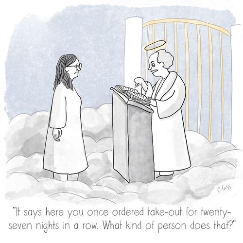 "It says here you once ordered take-out for twenty-seven nights in a row. What kind of person does that?"