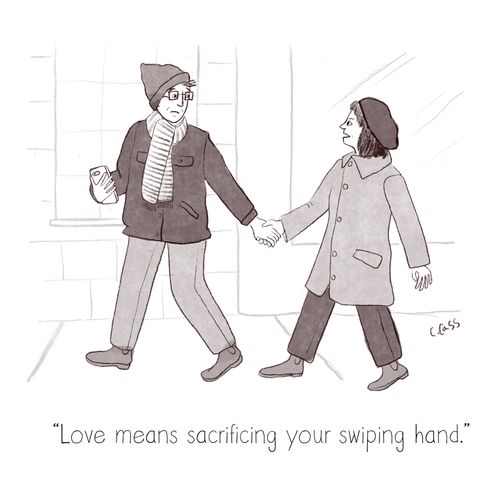 "Love means sacrificing your swiping hand."