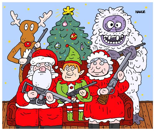 Santa's family holding firearms