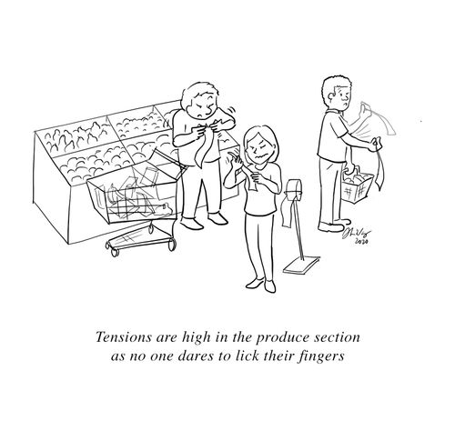 Tensions are high in the produce section as no one dares to lick their fingers.
