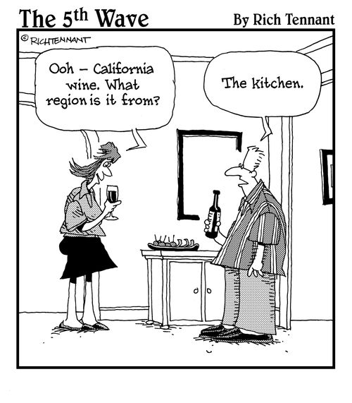 "Ooh - California wine. What region is it from?"