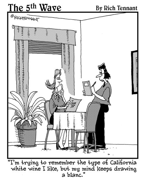 "i'm trying to remember the type of California white wine but I like, but my mind keeps drawing a blanc."