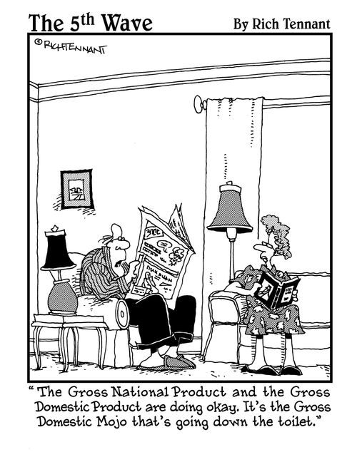 "The Gross National Product and the Gross Domestic Product are doing okay. It's the Gross Domestic Mojo that's going down the toilet."
