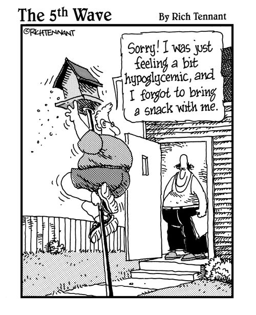 "Sorry! I was just feeling a bit hypoglycemic, and I forgot to bring a snack with me."