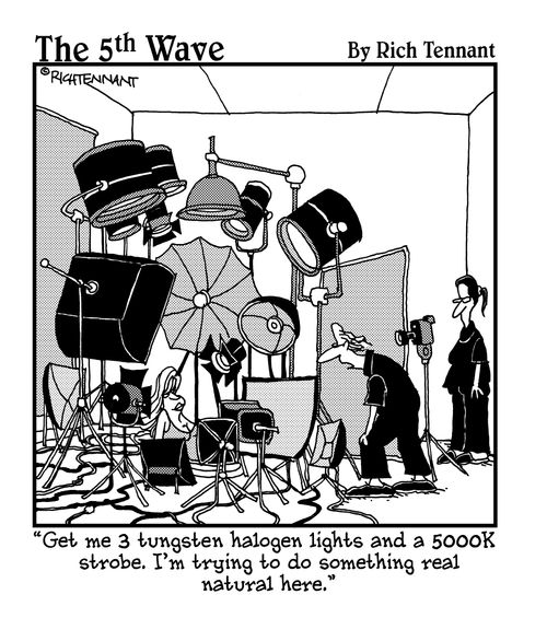 "Get me 3 tungsten halogen lights and a 5000K strobe. I'm trying to do something real natural here."