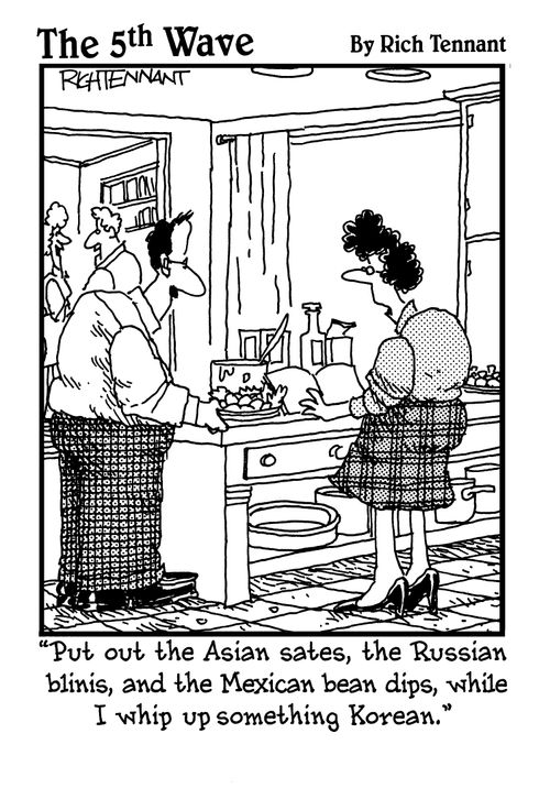 "Put out the Asian sates, the Russian blinis, and the Mexican bean dips, while whip up something Korean."