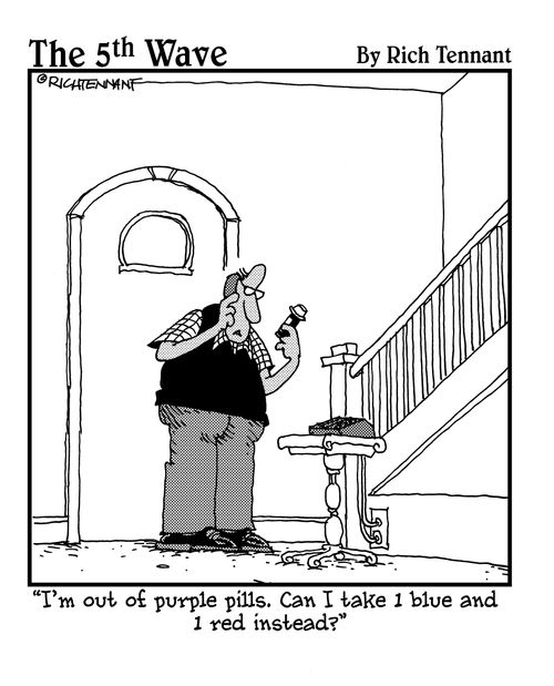  "I'm out of purple pills. Can I take 1 blue and 1 red instead?"