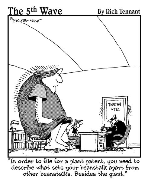 "In order to file for a plant patient, you need to describe what sets your beanstalk apart from other beanstalks. Besides the giant."