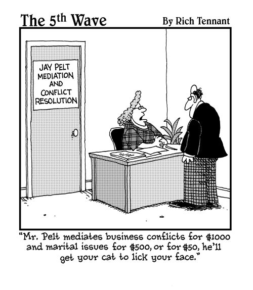 "Mr. Pelt mediates business conflicts for $1000 and marital issues for $500, or for $50, he'll get your cat to lick your face."