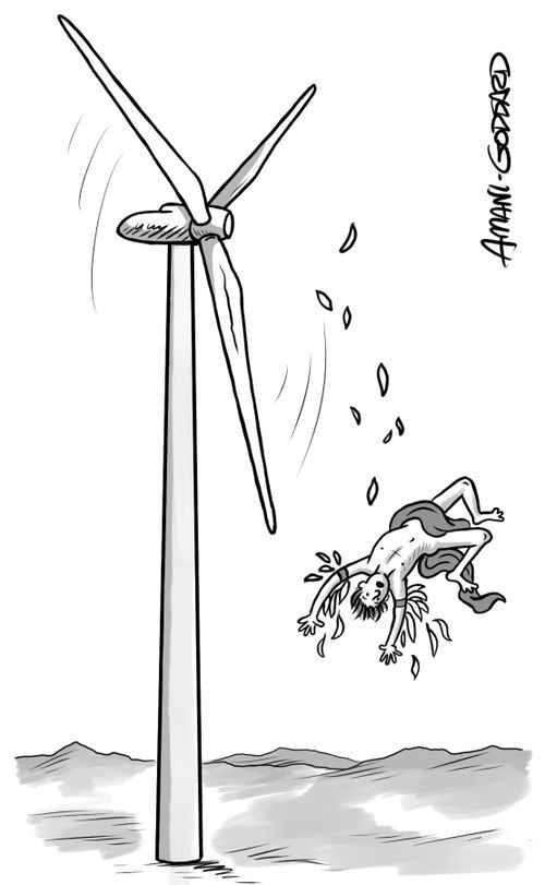 Icarus flies into a wind turbine