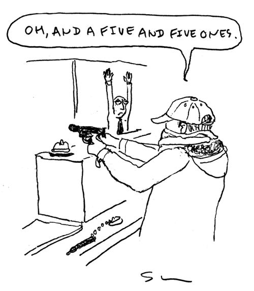 "Oh, and a five and five ones."