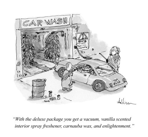 "With the deluxe package you get a vacuum, vanilla scented interior spray freshener, carnauba wax, and enlightenment."