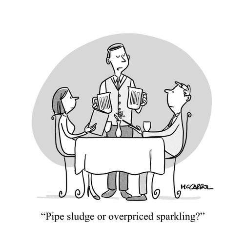 "Pipe sludge or overpriced sparkling?"