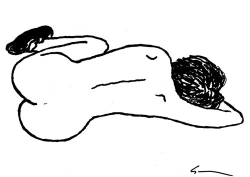 Reclining nude with black sneakers